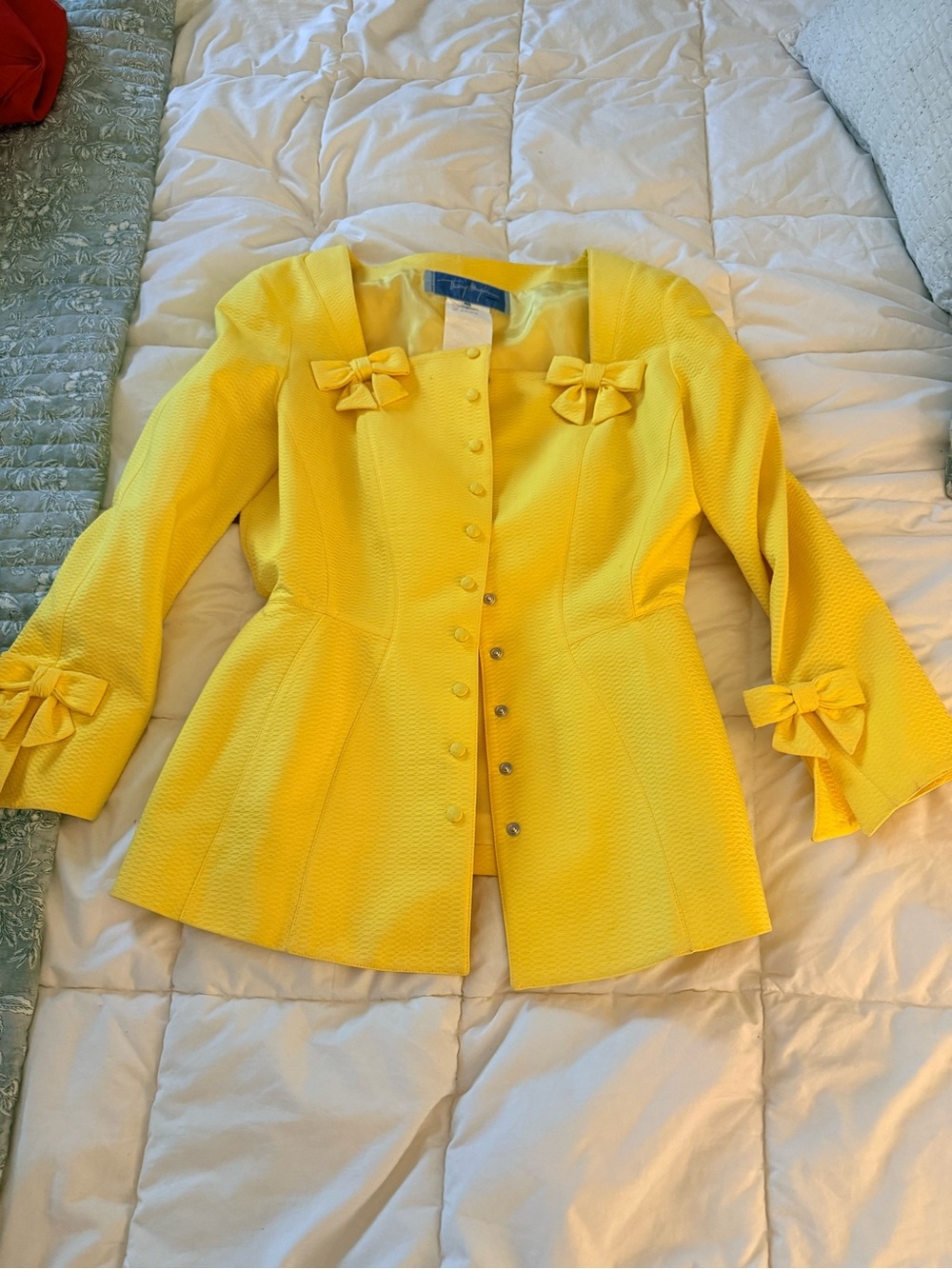 Thierry Mugler Bright Yellow Bow-Accent Button Jacket